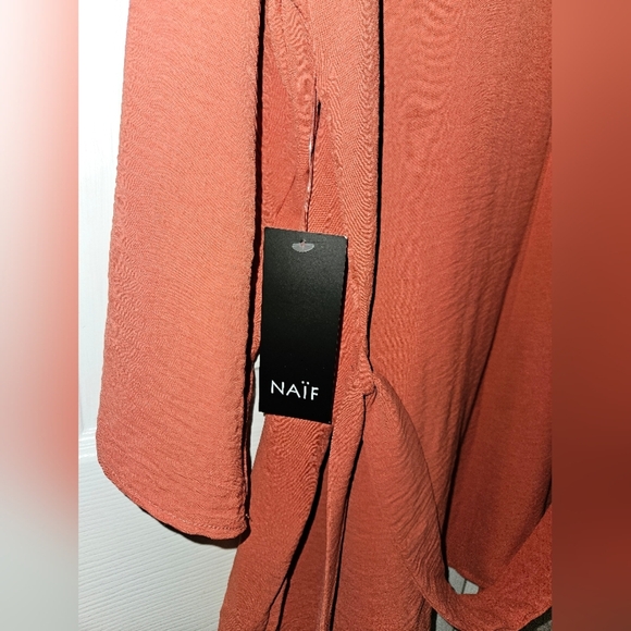 Naif Womens Rustic Red Orange Open Front Blouse with Relaxed Fit & Belt Large - Picture 3 of 15